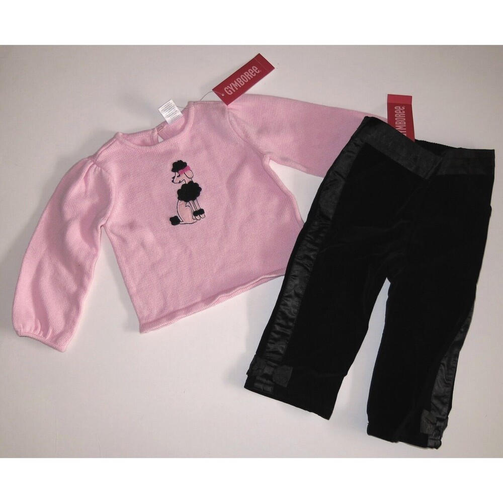 NEW Gymboree girls 18-24 tres chic black pants pink poodle dog sweater shirt top
